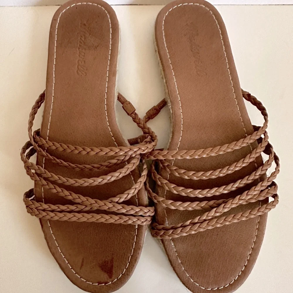 Madewell Kathryn Espadrille Slide Sandal in Leather Brown Women's Size 8